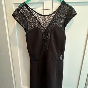The Kooples black mini dress - mesh and leather detailing